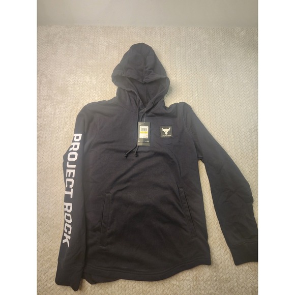 Under Armour Project Rock‎ Hoodie Mens Medium Black Pullover Sweatshirt - Picture 1 of 6